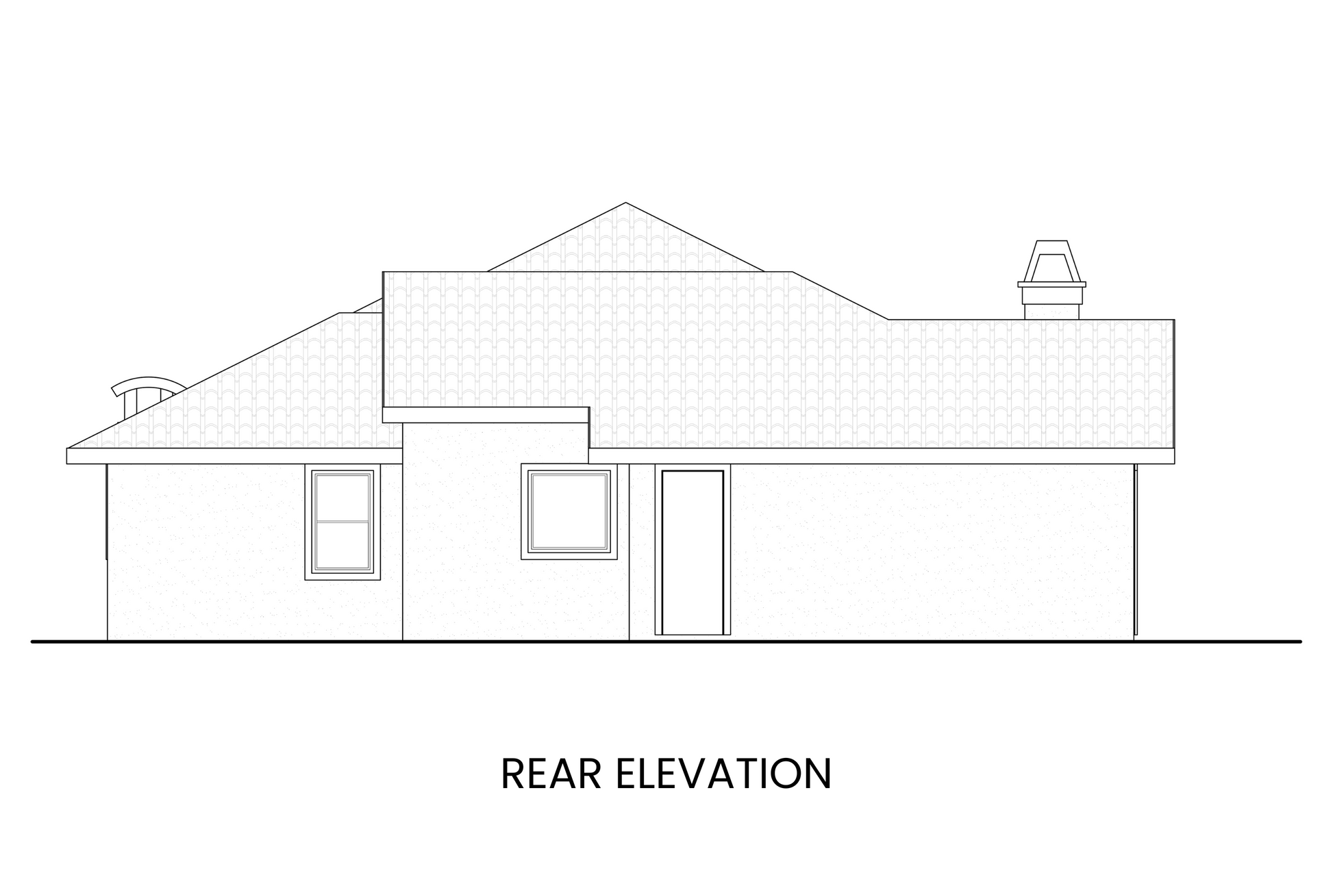 Spanish-Revival-Courtyard-Ranch-Plan-Rear-Elevation-Rocky-Mountain-Plan-Company-Coast-Redwood