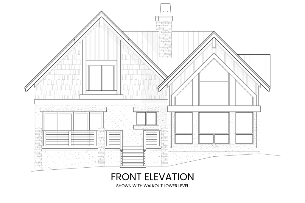 Front elevation of Alpine Sorrel showcasing the steep gabled roofs and traditional mountain-style facade.