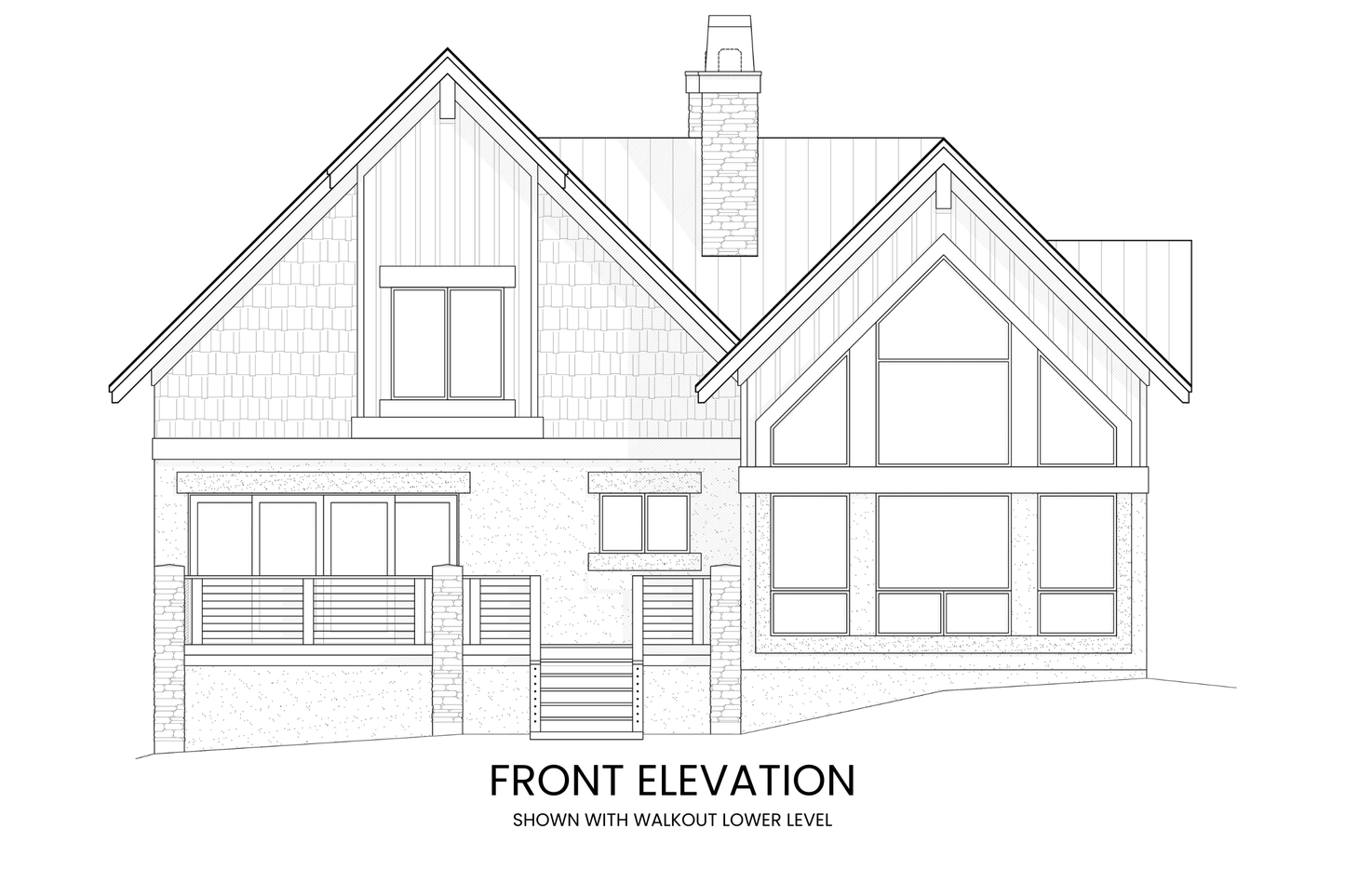 Front elevation of Alpine Sorrel showcasing the steep gabled roofs and traditional mountain-style facade.