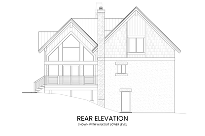 Rear elevation of Alpine Sorrel, highlighting the uncovered rear deck with a statement outdoor fireplace.