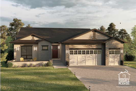 Three-Bedroom-Ranch-House-Plan-with-Lower-Level-Expansion-Exterior-Rocky-Mountain-Plan-Company-Vail-Pass
