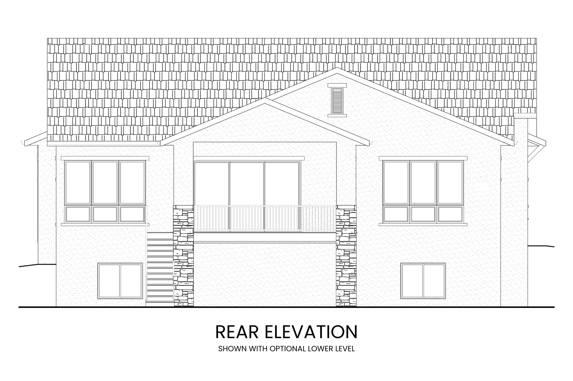 Three-Bedroom-Ranch-House-Plan-with-Lower-Level-Expansion-Rear-Elevation-Rocky-Mountain-Plan-Company-Vail-Pass