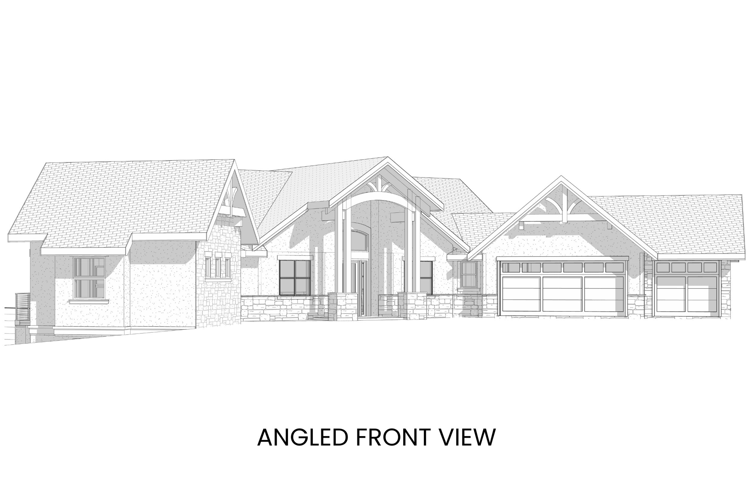 Abrams Mountain front home view showing timber trusses — Rocky Mountain Plan Company
