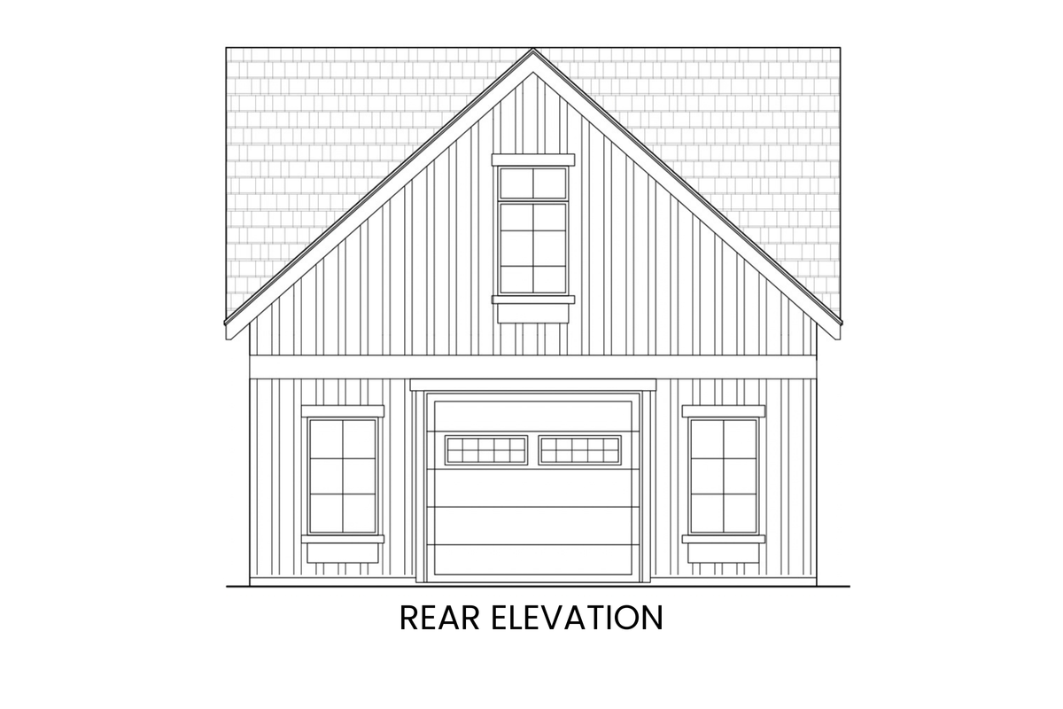 Goat Hill rear elevation — rear-access garage door — Rocky Mountain Plan Company