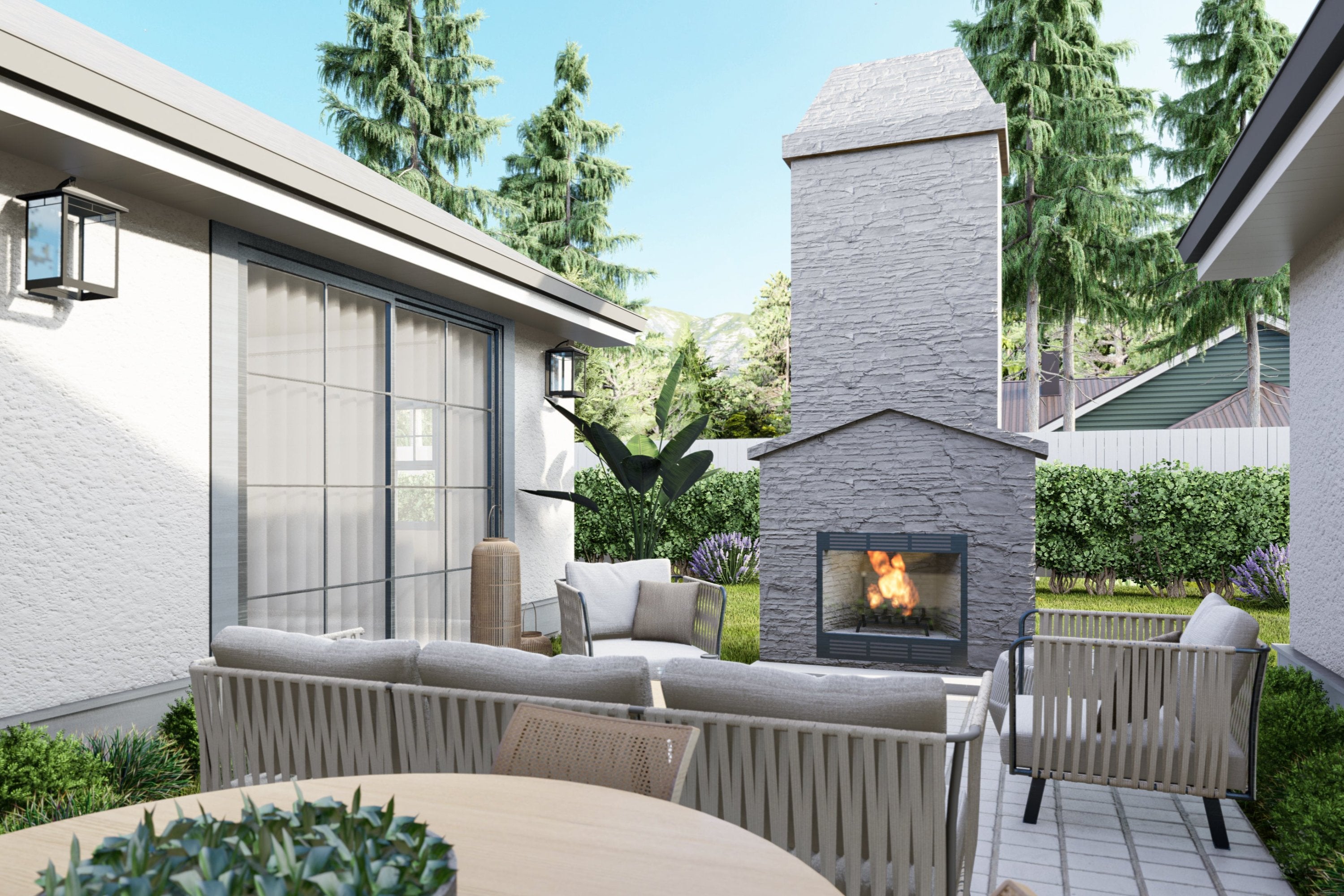 Modern-Craftsman-Ranch-Plan-Courtyard-View-Rocky-Mountain-Plan-Company-Sequoia